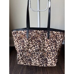 Faux Suede Brown &Black Leopard Print Y2K Shoulder Strap Handbag Purse +Sm Bag